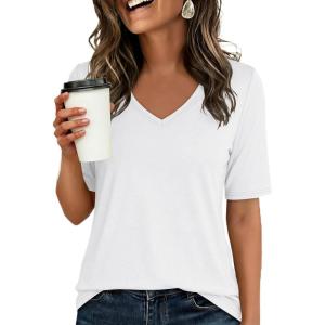 image:imageANRABESS Womens Half Sleeve Tops V Neck Shirts Basic Fit Tee Trendy Summer Business Casual TShirts Fashion Clothing 2026White