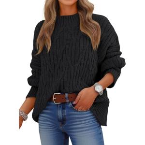 image:imageANRABESS Womens Mock Turtle Neck Sweaters Cable Knit Long Sleeve 2026 Fall Winter Tunic SweaterBlack