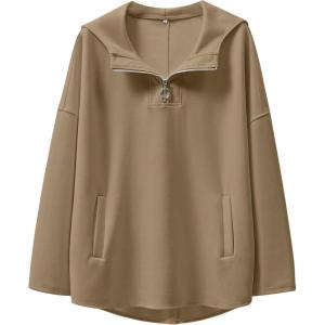 image:imageANRABESS Womens Oversized Hoodie Quarter Zip Sweatshirts 2025 Fall Winter Tunic Pullover Top Trendy Teen Girls Preppy ClothesDark Khaki