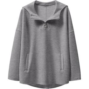 image:imageANRABESS Womens Oversized Hoodie Quarter Zip Sweatshirts 2025 Fall Winter Tunic Pullover Top Trendy Teen Girls Preppy ClothesGrey