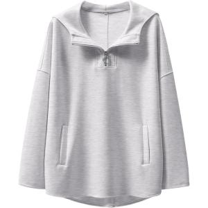 image:imageANRABESS Womens Oversized Hoodie Quarter Zip Sweatshirts 2025 Fall Winter Tunic Pullover Top Trendy Teen Girls Preppy ClothesLight Grey