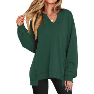 image:imageANRABESS Womens Oversized Sweatshirts Long Sleeve Tunic Shirts V Neck Loose Pullover Tops 2026 Spring Teen Girls OutfitDark Green