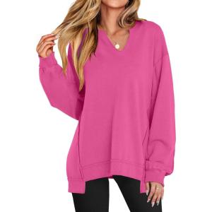image:imageANRABESS Womens Oversized Sweatshirts Long Sleeve Tunic Shirts V Neck Loose Pullover Tops 2026 Spring Teen Girls OutfitRose