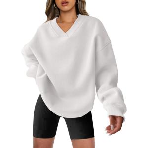 image:imageANRABESS Womens Oversized V Neck Sweatshirt Fleece Long Sleeve Hoodies Pullover Comfy Top 2026 Outfits Teen Preppy ClothesWhite