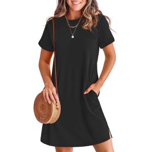 image:imageANRABESS Womens Summer Casual T Shirt Dresses Short Sleeve Crewneck Striped Mini Shift Dress 2026 Beach Vacation OutfitsBlack