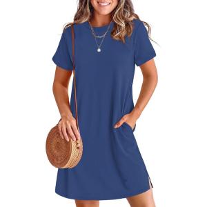 image:imageANRABESS Womens Summer Casual T Shirt Dresses Short Sleeve Crewneck Striped Mini Shift Dress 2026 Beach Vacation OutfitsBlue