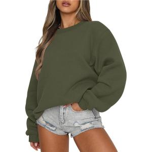 image:imageANRABESS Womens Sweatshirts Crewneck Fleece Oversized Pullover Sweater Spring Winter Cute Tops Teen Girls Preppy Clothes 2026Army Green