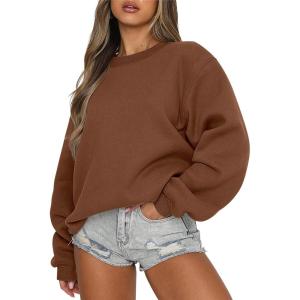 image:imageANRABESS Womens Sweatshirts Crewneck Fleece Oversized Pullover Sweater Spring Winter Cute Tops Teen Girls Preppy Clothes 2026Coffee