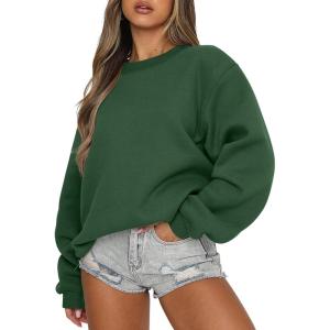 image:imageANRABESS Womens Sweatshirts Crewneck Fleece Oversized Pullover Sweater Spring Winter Cute Tops Teen Girls Preppy Clothes 2026Dark Green