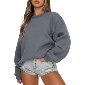 image:imageANRABESS Womens Sweatshirts Crewneck Fleece Oversized Pullover Sweater Spring Winter Cute Tops Teen Girls Preppy Clothes 2026Deep Gray