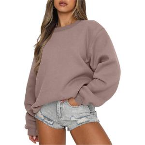 image:imageANRABESS Womens Sweatshirts Crewneck Fleece Oversized Pullover Sweater Spring Winter Cute Tops Teen Girls Preppy Clothes 2026Gray Khaki