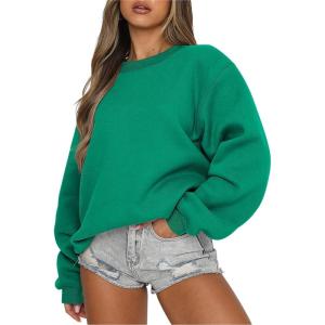 image:imageANRABESS Womens Sweatshirts Crewneck Fleece Oversized Pullover Sweater Spring Winter Cute Tops Teen Girls Preppy Clothes 2026Green