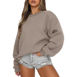 image:imageANRABESS Womens Sweatshirts Crewneck Fleece Oversized Pullover Sweater Spring Winter Cute Tops Teen Girls Preppy Clothes 2026Khaki Brown