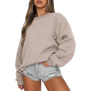 image:imageANRABESS Womens Sweatshirts Crewneck Fleece Oversized Pullover Sweater Spring Winter Cute Tops Teen Girls Preppy Clothes 2026Light Khaki