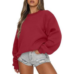 image:imageANRABESS Womens Sweatshirts Crewneck Fleece Oversized Pullover Sweater Spring Winter Cute Tops Teen Girls Preppy Clothes 2026Red