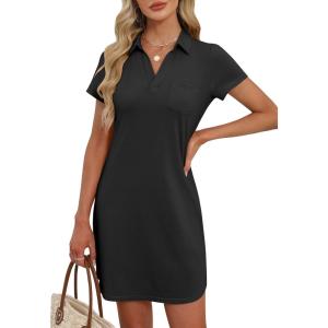 image:imageANRABESS Womens T Shirt Dresses Summer 2026 Casual Short Sleeve V Neck Mini Shift Dress Spring Trendy Beach Vacation ClothesBlack