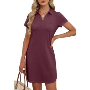 image:imageANRABESS Womens T Shirt Dresses Summer 2026 Casual Short Sleeve V Neck Mini Shift Dress Spring Trendy Beach Vacation ClothesBurgundy