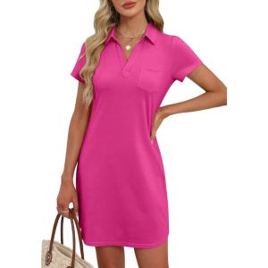 image:imageANRABESS Womens T Shirt Dresses Summer 2026 Casual Short Sleeve V Neck Mini Shift Dress Spring Trendy Beach Vacation ClothesHot Pink