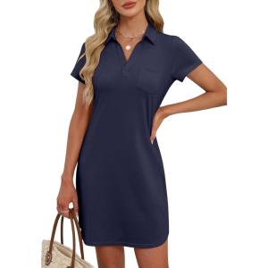 image:imageANRABESS Womens T Shirt Dresses Summer 2026 Casual Short Sleeve V Neck Mini Shift Dress Spring Trendy Beach Vacation ClothesNavy Blue