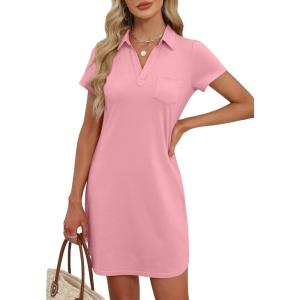 image:imageANRABESS Womens T Shirt Dresses Summer 2026 Casual Short Sleeve V Neck Mini Shift Dress Spring Trendy Beach Vacation ClothesPink