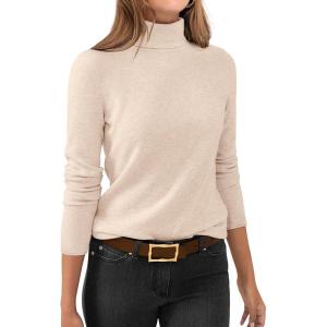 image:imageANRABESS Womens Turtleneck Long Sleeve Sweater Tops Casual Soft Knit Fit Lightweight Basic Pullover 2025 Fall Work OutfitsParchment