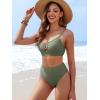 image:imageANRABESS Bikini Sets for Women Summer High Waisted 2 Piece Bathing Suit Ribbed UWire Cutout Swimsuit Beach Vacation 2026Army Green