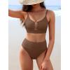 image:imageANRABESS Bikini Sets for Women Summer High Waisted 2 Piece Bathing Suit Ribbed UWire Cutout Swimsuit Beach Vacation 2026Brown