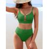 image:imageANRABESS Bikini Sets for Women Summer High Waisted 2 Piece Bathing Suit Ribbed UWire Cutout Swimsuit Beach Vacation 2026Green