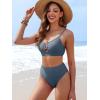 image:imageANRABESS Bikini Sets for Women Summer High Waisted 2 Piece Bathing Suit Ribbed UWire Cutout Swimsuit Beach Vacation 2026Grey Blue