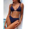 image:imageANRABESS Bikini Swimsuit Sets for Women Double Shoulder Straps Top Triangle Floral Two Piece Bathing Suit Beach SwimwearNavy Blue