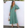 image:imageANRABESS Boho Maxi Dresses for Women Summer Puff Sleeve V Neck Flowy Long Casual Dress with Pockets 2026 Vacation ClothesFloral Green