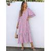image:imageANRABESS Boho Maxi Dresses for Women Summer Puff Sleeve V Neck Flowy Long Casual Dress with Pockets 2026 Vacation ClothesLeaves Hot Pink