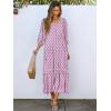 image:imageANRABESS Boho Maxi Dresses for Women Summer Puff Sleeve V Neck Flowy Long Casual Dress with Pockets 2026 Vacation ClothesLeaves Hot Pink