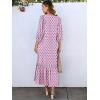 image:imageANRABESS Boho Maxi Dresses for Women Summer Puff Sleeve V Neck Flowy Long Casual Dress with Pockets 2026 Vacation ClothesLeaves Hot Pink