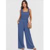 image:imageANRABESS Jumpsuits for Women Dressy Casual Smocked Sleeveless Wide Leg Longe Rompers One Piece 2026 Summer Vacation OutfitsBlue