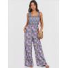 image:imageANRABESS Jumpsuits for Women Dressy Casual Smocked Sleeveless Wide Leg Longe Rompers One Piece 2026 Summer Vacation OutfitsPurple Flora