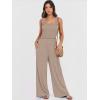 image:imageANRABESS Jumpsuits for Women Dressy Casual Smocked Sleeveless Wide Leg Longe Rompers One Piece 2026 Summer Vacation OutfitsTaupe