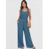image:imageANRABESS Jumpsuits for Women Dressy Casual Smocked Sleeveless Wide Leg Longe Rompers One Piece 2026 Summer Vacation OutfitsTeal Blue