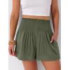 image:imageANRABESS Shorts for Women Summer Casual High Smocked Waist Wide Leg Lounge Comfy Baggy Shorts 2026 Beach Vacation ClothesArmy Green