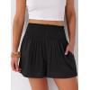 image:imageANRABESS Shorts for Women Summer Casual High Smocked Waist Wide Leg Lounge Comfy Baggy Shorts 2026 Beach Vacation ClothesBlack