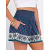 image:imageANRABESS Shorts for Women Summer Casual High Smocked Waist Wide Leg Lounge Comfy Baggy Shorts 2026 Beach Vacation ClothesFloral Blue White