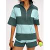 image:imageANRABESS Striped Short Sets for Women 2 Piece Outfits Summer Casual Oversized Workout Athletisure Travel Lounge Matching SetsGreen Mixed