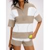 image:imageANRABESS Striped Short Sets for Women 2 Piece Outfits Summer Casual Oversized Workout Athletisure Travel Lounge Matching SetsLight Khaki White
