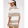 image:imageANRABESS Striped Short Sets for Women 2 Piece Outfits Summer Casual Oversized Workout Athletisure Travel Lounge Matching SetsLight Khaki White