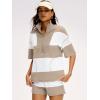 image:imageANRABESS Striped Short Sets for Women 2 Piece Outfits Summer Casual Oversized Workout Athletisure Travel Lounge Matching SetsLight Khaki White