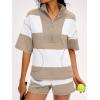 image:imageANRABESS Striped Short Sets for Women 2 Piece Outfits Summer Casual Oversized Workout Athletisure Travel Lounge Matching SetsLight Khaki White
