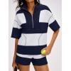 image:imageANRABESS Striped Short Sets for Women 2 Piece Outfits Summer Casual Oversized Workout Athletisure Travel Lounge Matching SetsNavy Blue White