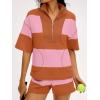 image:imageANRABESS Striped Short Sets for Women 2 Piece Outfits Summer Casual Oversized Workout Athletisure Travel Lounge Matching SetsPink Orange