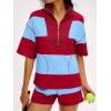 image:imageANRABESS Striped Short Sets for Women 2 Piece Outfits Summer Casual Oversized Workout Athletisure Travel Lounge Matching SetsRed Blue