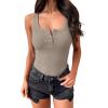 image:imageANRABESS Tank Tops for Women Summer Basic Ribbed Henley Slim Fitted Sleeveless Cami Shirts Button Up Workout Casual OutfitsLight Khaki